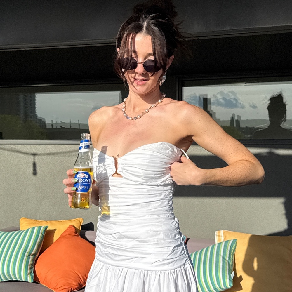 White Strapless Dress midi mango